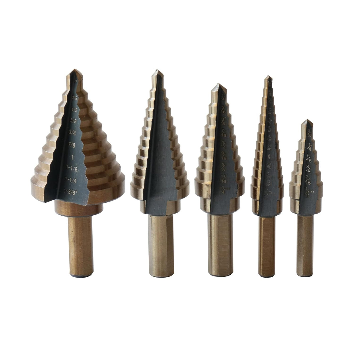 Drill America 5 Piece HSS Black & Gold Step Drill Bit Set, (Sizes #1 - #5)