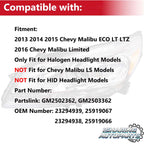 Headlights Assembly for 2013-2015 Chevy Malibu, 2016 Malibu Limited