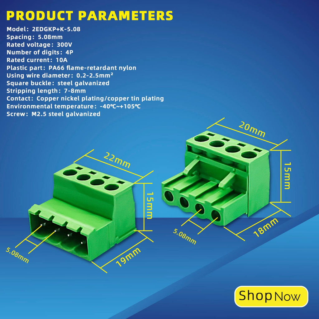 DaFuRui 15 Pairs 4 Pin 5.08mm PCB Mount Phoenix Type Connector with Plug