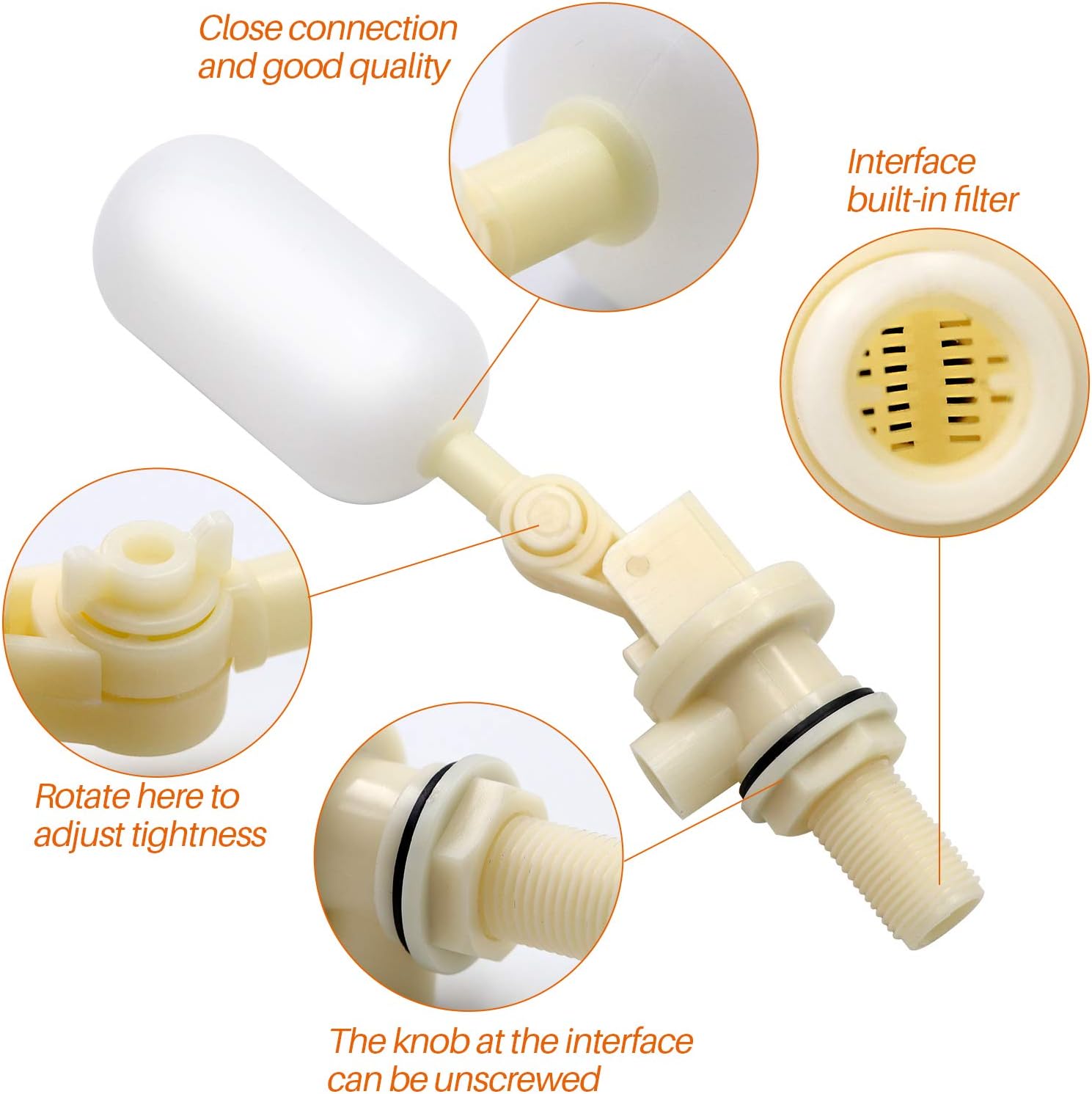1/2 Inch Float Valve Kit Adjustable Arm Auto Water Level Control | PVC Float Ball Valve for Auto Fill For Water Tank
