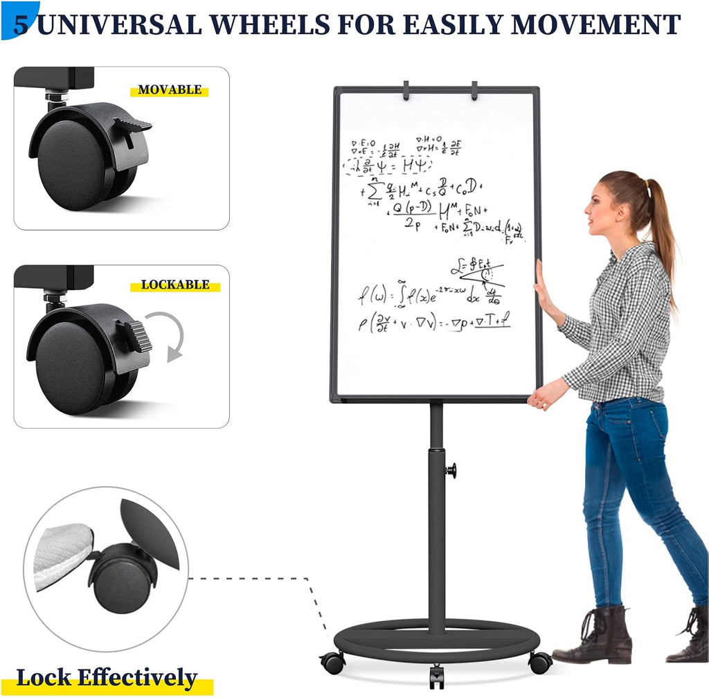 White Mobile Whiteboard 36 x 24 in, Magnetic Dry Erase Easel | Portable Easel Board With Stand, Flipchart Hooks
