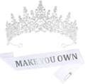 Custom Sash with Crown White Blank Satin Sash For Women Girls Birthday Prom Pageant Bride to Be Make Your Own