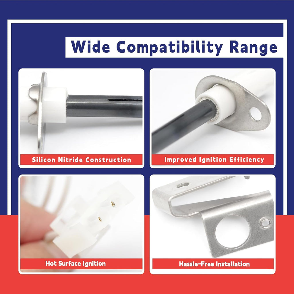 Upgraded 903110A 903110 Universal Furnace Hot Surface Ignitors With Plug, Round Silicon Nitride Hot Surface Igniters Kit Replacement for Nordyne Furnace Igniters 632504