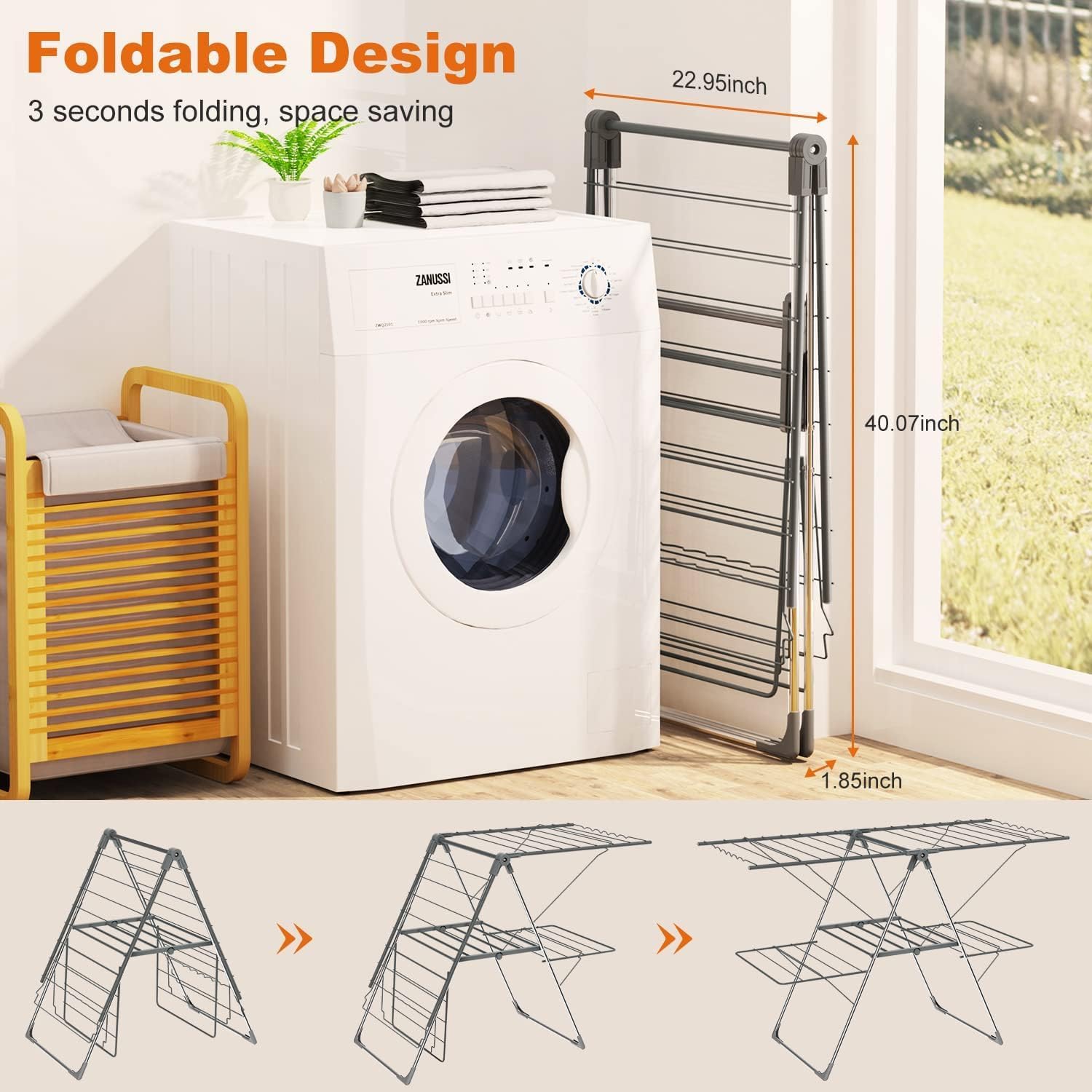 Clothes Drying Rack Foldable, 2-Level Large Laundry Drying Rack Collapsible, Stainless Steel Drying Rack Clothing for