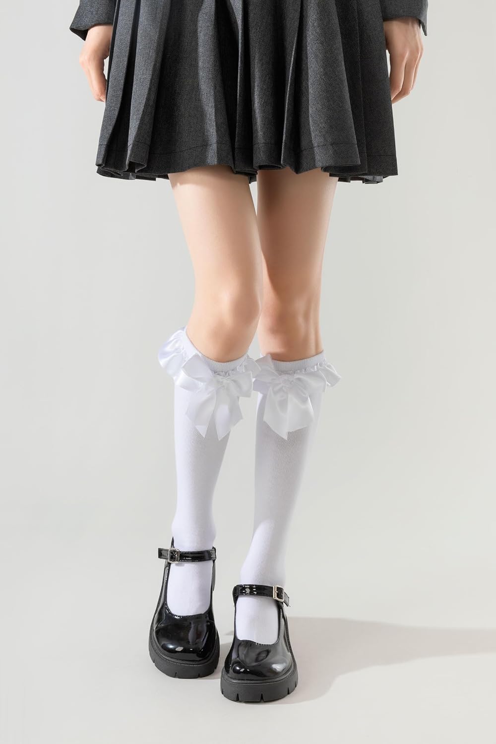 Lace Ruffle Bow Knee High Socks for Women Girls Soft Cotton Calf Dress Socks