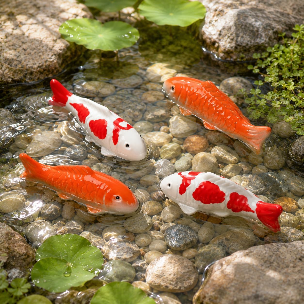 4pcs Koi Fish Decor Floating Ceramic: Aquarium Ornaments Figurines for Tank Bowl Pond Desktop Water Feature Garden