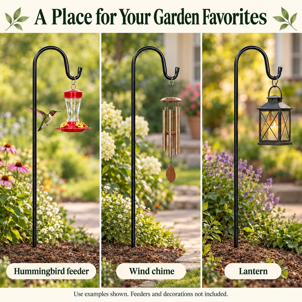 Bird Feeder Pole, 45 INCH Heavy Duty Shepherds Hooks for Outdoor with 5 Prong Base, Adjustable Stand Hanger for
