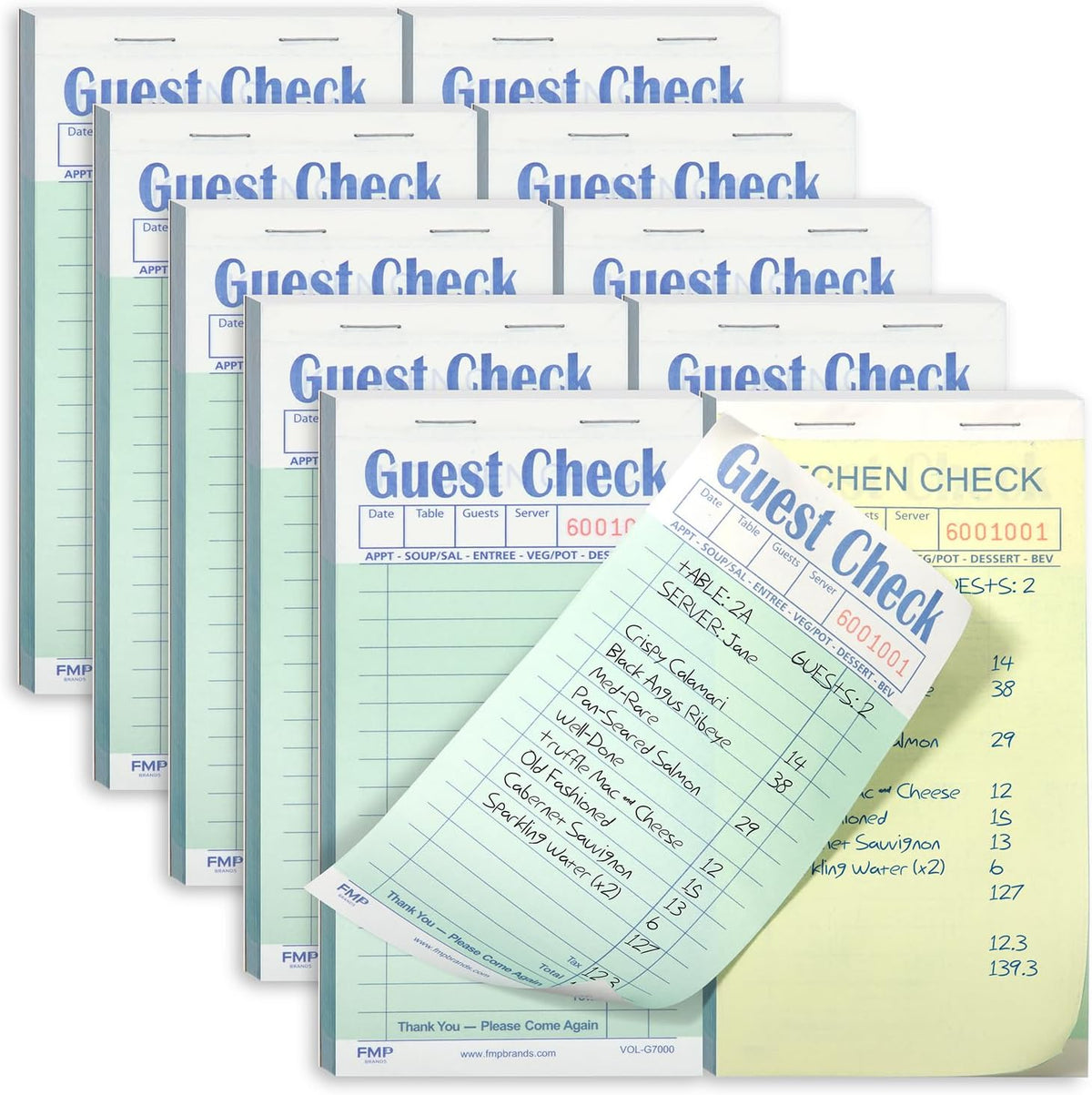 Double Part Guest Check for Servers, Server Note Pads 500 Sheets (10 Pads), Server Books for Waitress with Carbon