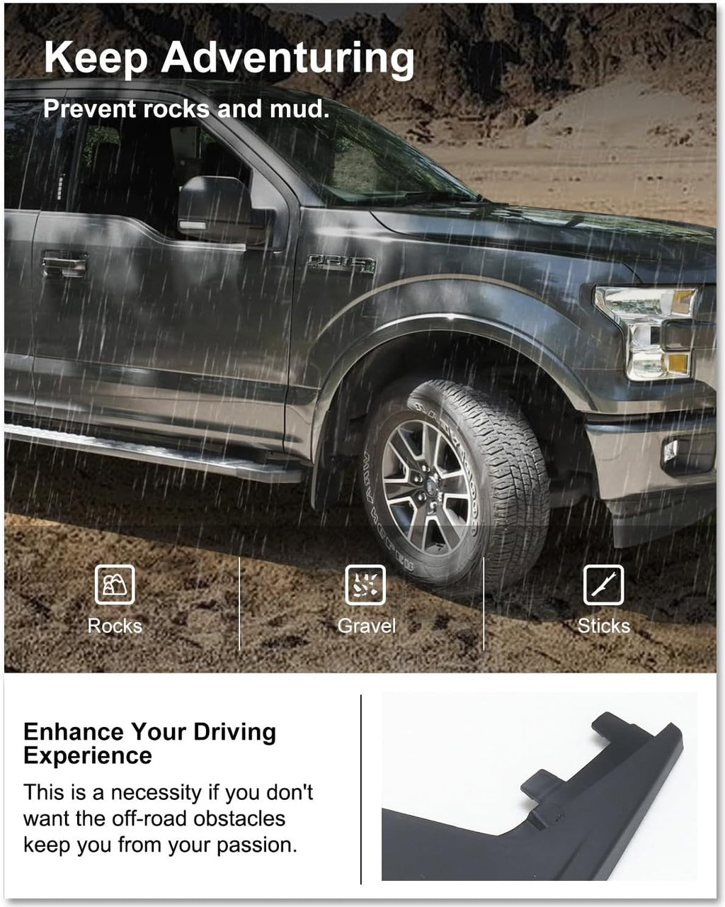 No Drill Mud Flaps for 2021-2026 Ford F-150 Without Fender | OEM Replacement # ML3Z-16A550-AA, ML3Z-16A550-BA, Heavy