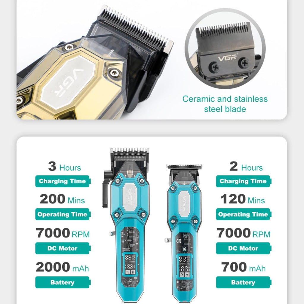 Professional Hair Clippers for Men, Cordless Barber Clippers and Trimmers Set, Mens Hair Cutting Kit with 10 Guide