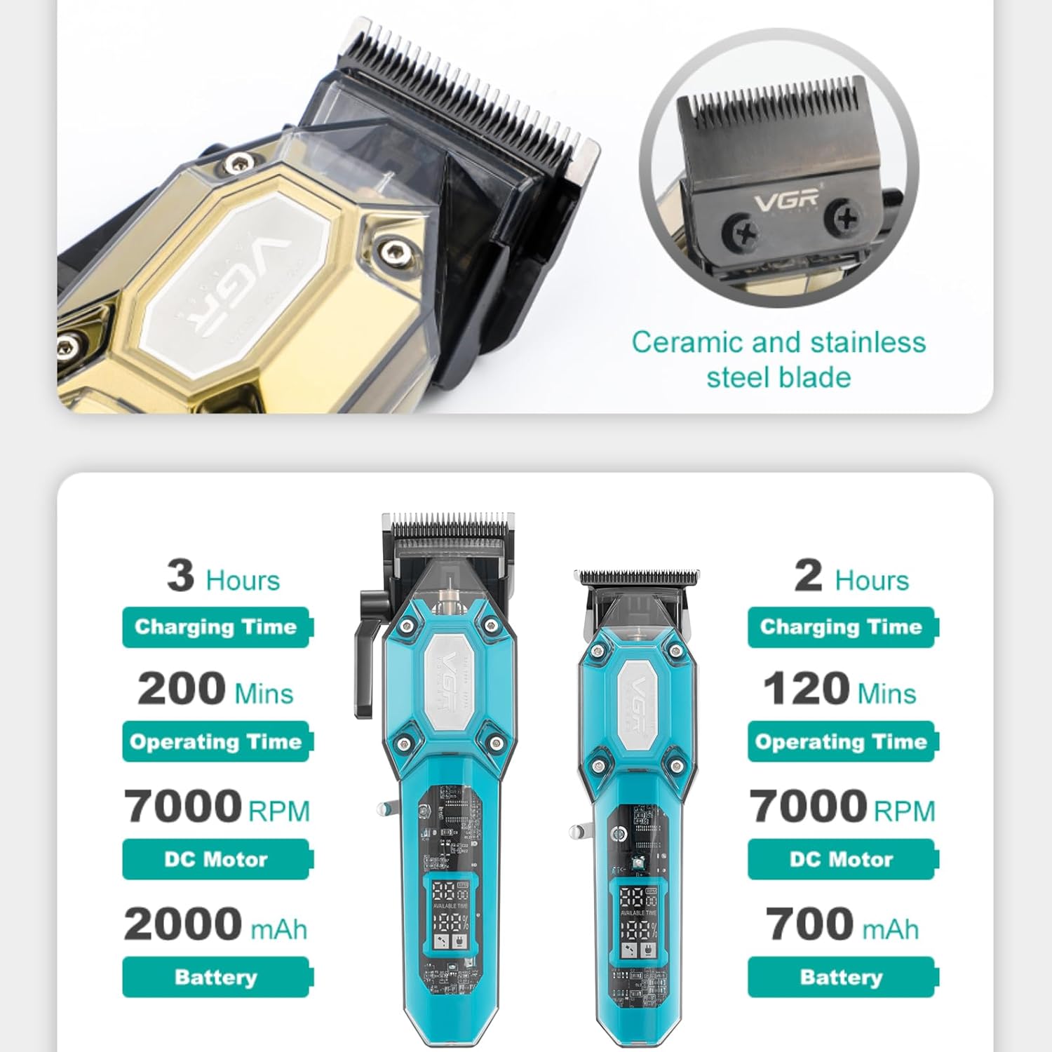 Professional Hair Clippers for Men, Cordless Barber Clippers and Trimmers Set, Mens Hair Cutting Kit with 10 Guide