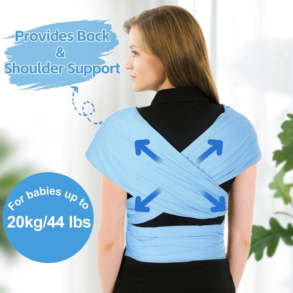 Blue Water Baby Carrier Wrap Sling for Summer Pool Water Adventures | Lightweight Breathable Mesh, Dry Fast