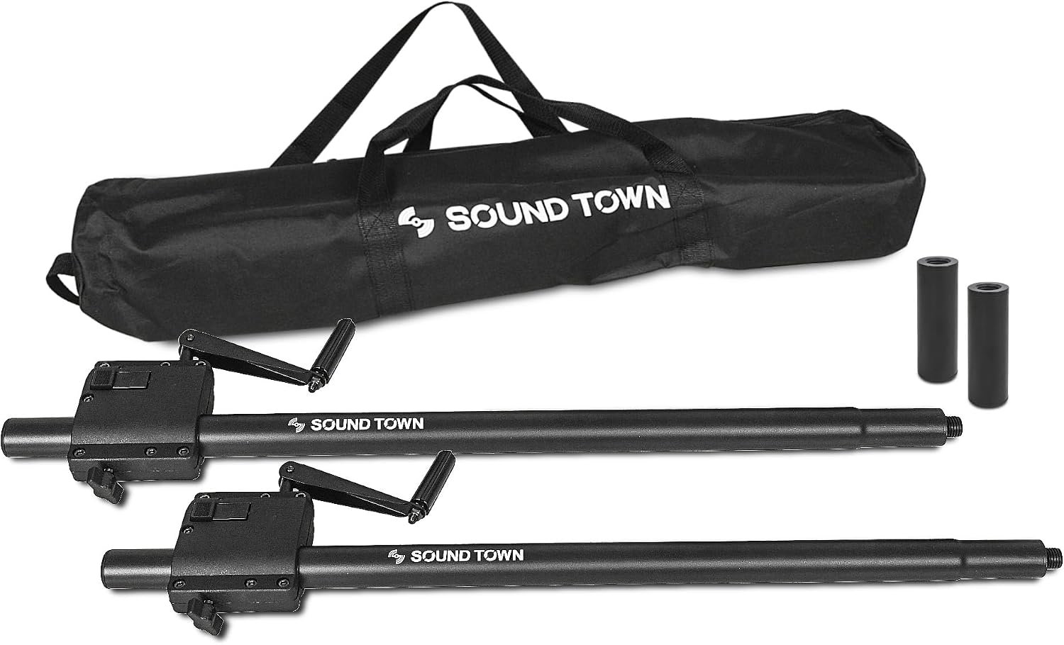 2-Pack Crank-Up Adjustable Height Speaker Subwoofer Poles (34"-57") with 35mm & M20 Mount Adapters, Carry Bag, 100 LB