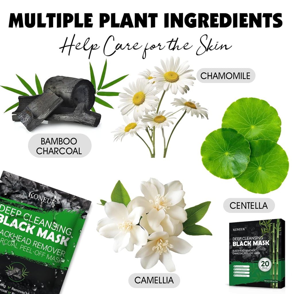 20 Pack Charcoal Peel Off Black Face Mask with Brush | Deep Cleansing for Men and Women
