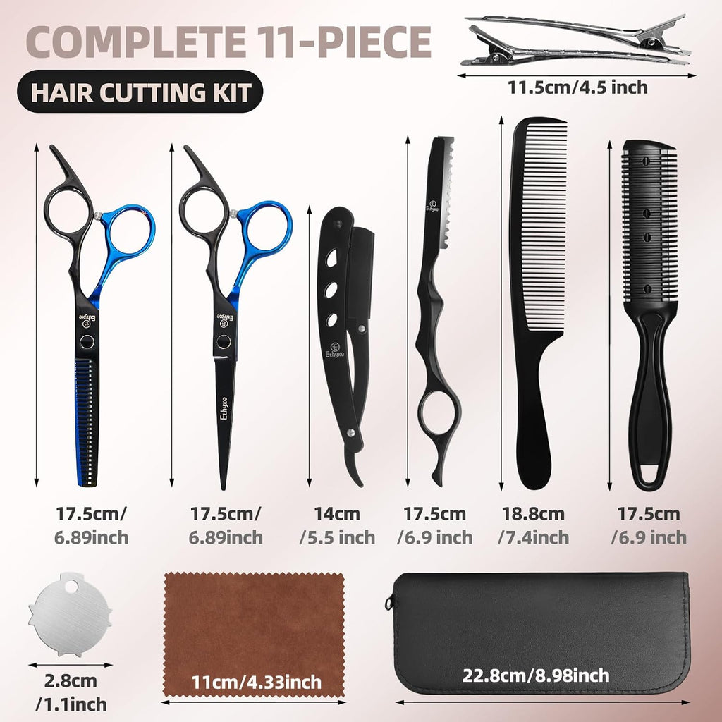 Hair Cutting Scissors Set Professional | Hair Shears Kit with Thinning Blender & Straight Scissors for Men Women Home
