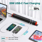 QBA 8 Outlet Metal Power Strip with USB-C 20W, Rack Mount USB Power with 360° Rotating Brackets, Wall Mount Power Strip for Home Office Garage Workshop