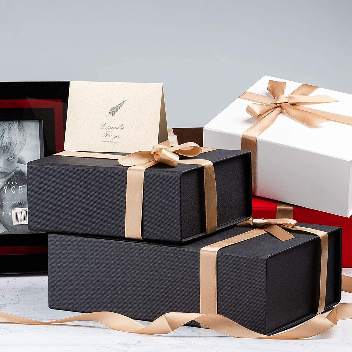 Black Gift Boxes with Lids, 2-Pack 13.5x10x4" Birthday gift box for Present