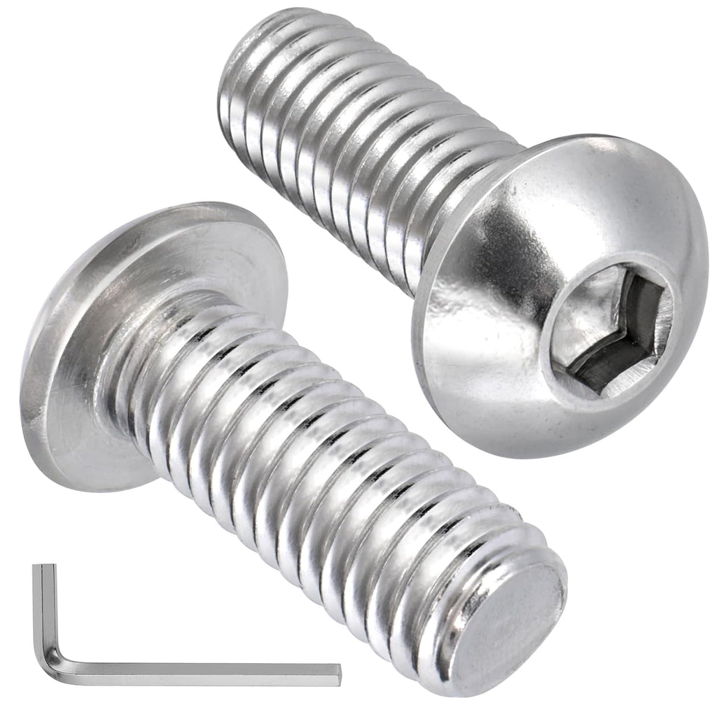 VGBUY 20Pcs 3/8-16 x 3/4" Button Head Socket Cap Bolts Screws, 304 Stainless Steel 18-8, Allen Hex Drive, Bright Finish, Fully Threaded, Hex Spanner Included