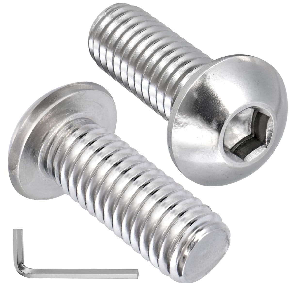 VGBUY 20Pcs 3/8-16 x 3/4" Button Head Socket Cap Bolts Screws, 304 Stainless Steel 18-8, Allen Hex Drive, Bright Finish, Fully Threaded, Hex Spanner Included