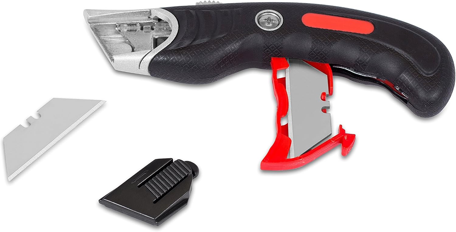 Ergonomic Utility Knife Set | Retractable Box Cutter with Rubber Handle | For Cutting Cardboard, Carpet & Plastic |