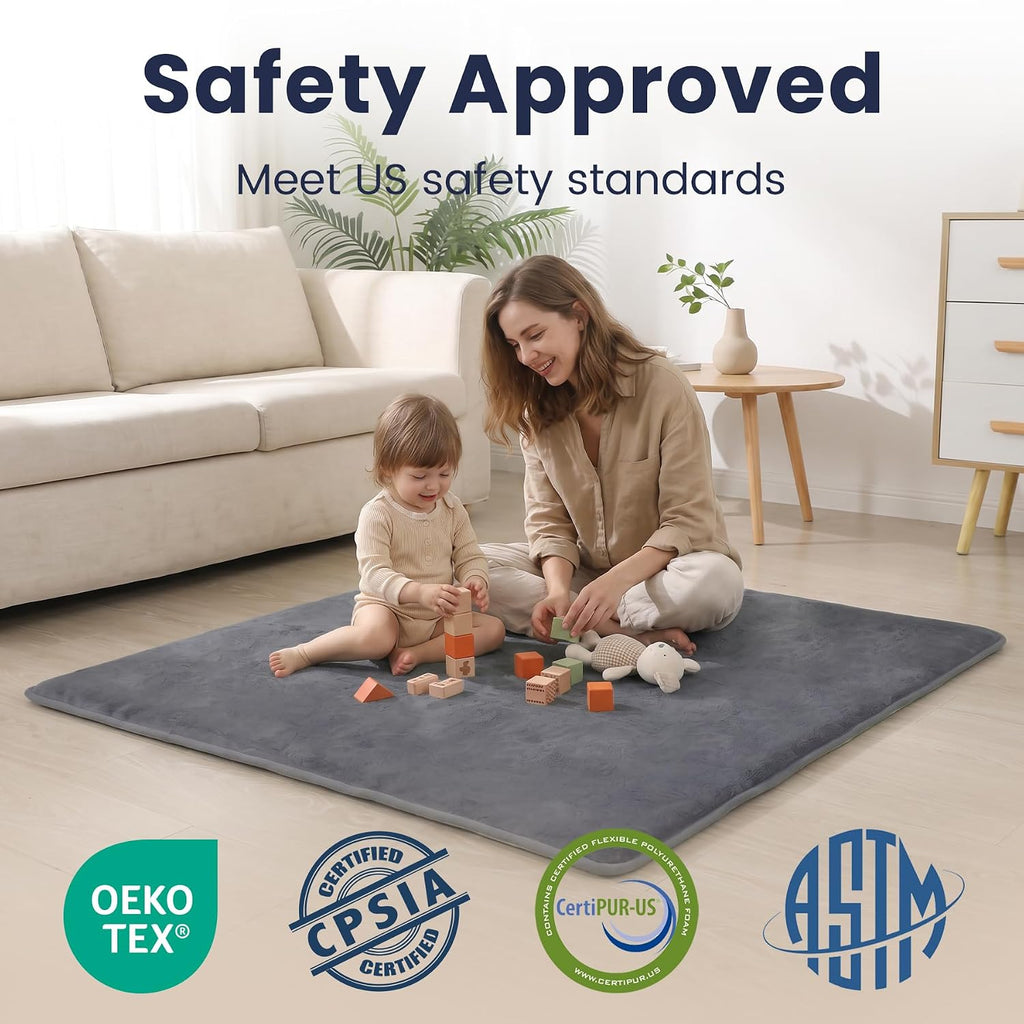 Baby Play Mat for Floor,1.3" Thick Elasti-Foam 50"×50" Playpen Mat for Tummy Time,Non-Toxic Certified Water Repellent
