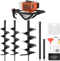62cc Gas Powered Post Hole Digger, Earth Auger with 6" & 8" Drill Bits and 2 Extension Rods, Heavy Duty Earth Digger