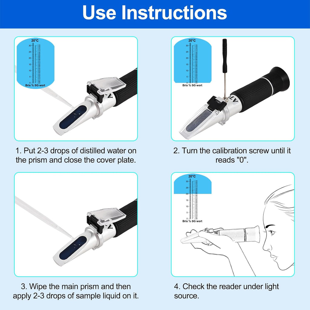 Portable Brix Refractometer with ATC, Accurate Dual Scale Brix Meter Specific Gravity SG Wort 1.000-1.130 & Brix