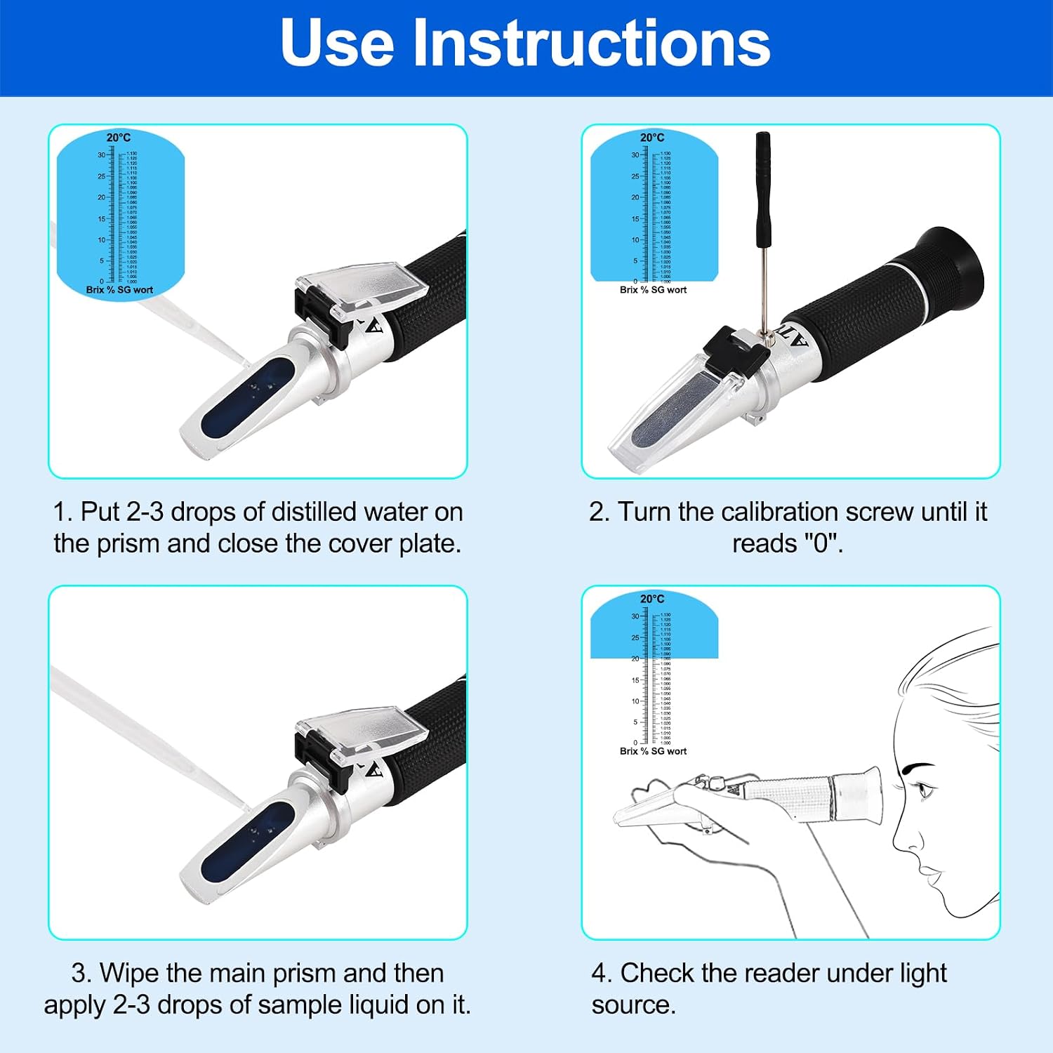 Portable Brix Refractometer with ATC, Accurate Dual Scale Brix Meter Specific Gravity SG Wort 1.000-1.130 & Brix