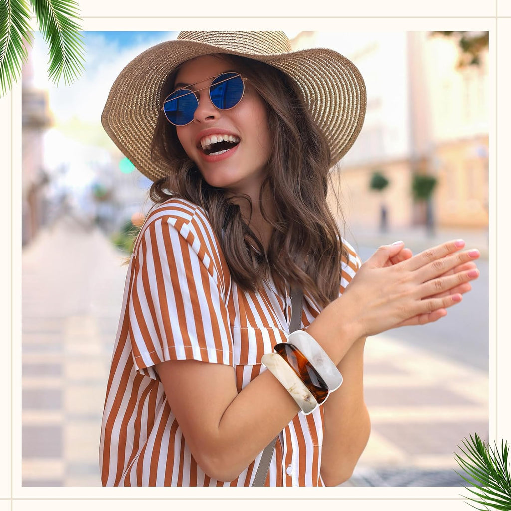 3 Pcs Colorful Square Acrylic Resin Bangle Bracelet Wide Geometric Irregular Wristbands Women