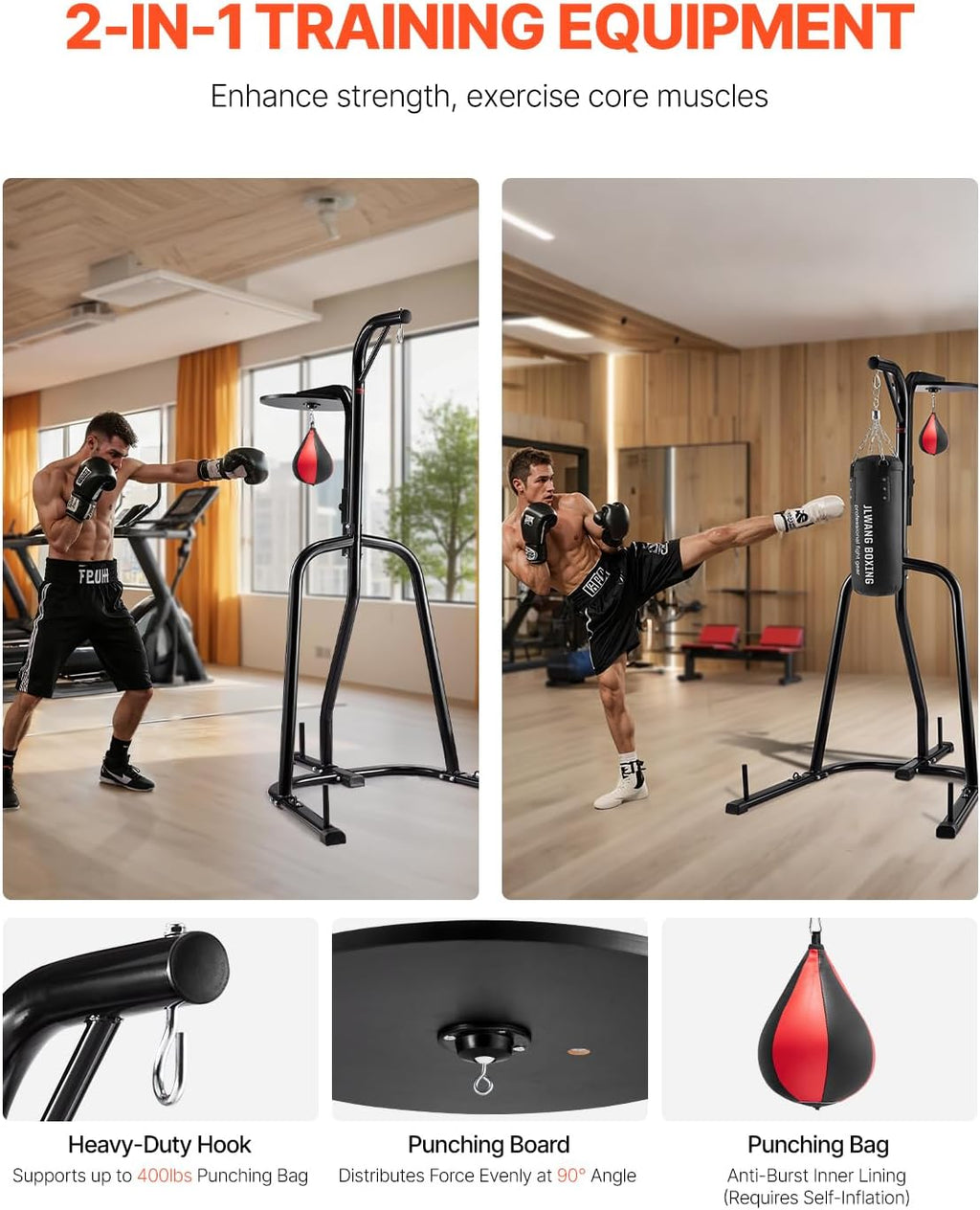 Punching Bag Stand, Steel Heavy Duty Workout Training Equipment, Adjustable Height Boxing Punching Stand with