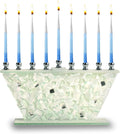 Hanukkah Menorah - White Shattered Glass - Handcrafted Painted Glass - Fits All Standard Chanukah Candles