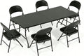 Folding Dining Table Set, 6FT Foldable Plastic Table with Carrying Handle & 6 PU Leather Padded Folding Chairs