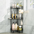 Corner Shower Caddy Standing - 3-Tier Stainless Steel Shower Organizer with Soap Holder and 4 Hooks, Large Capacity