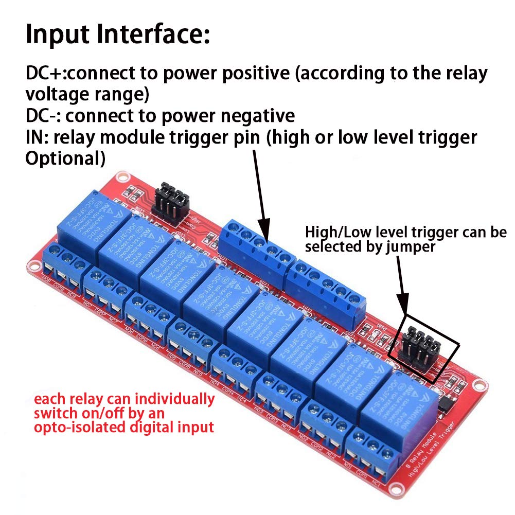 5V 8 Channel Relay with Optocoupler High/Low Level Trigger