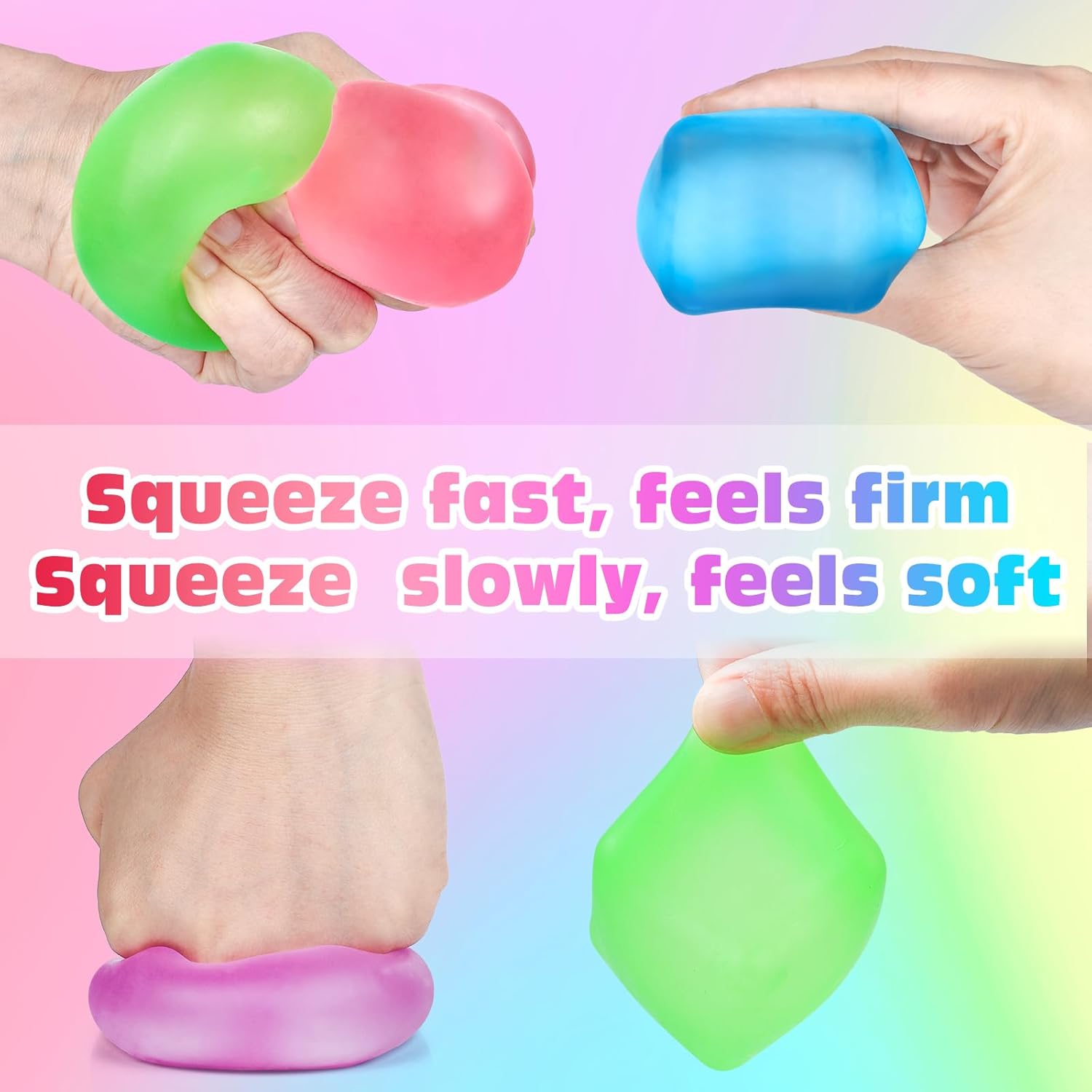 4 Pack Stress Cube,Slow Rising Ice Cube Stress Balls for Adults Kids | Sensory Fidget Toy for Anxiety Relief, Square