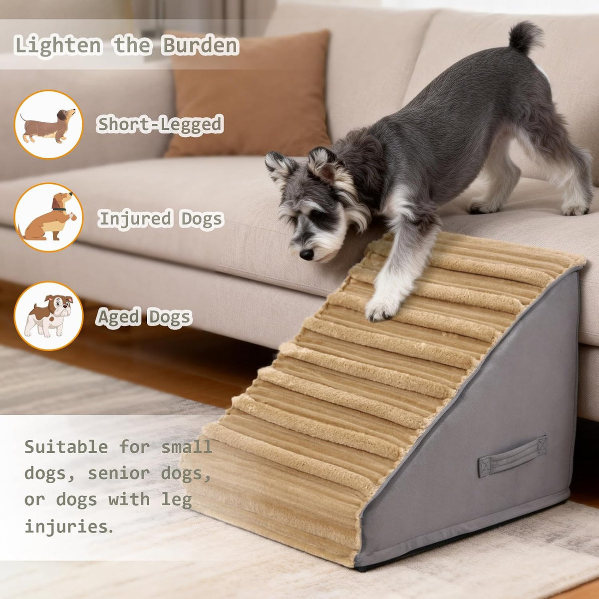 Dog Stairs for Small Dogs, 3-Step Pet Stairs with Non-Slip Bottom,Indoor Pet Steps for Cats,Comfort, Durable Washable