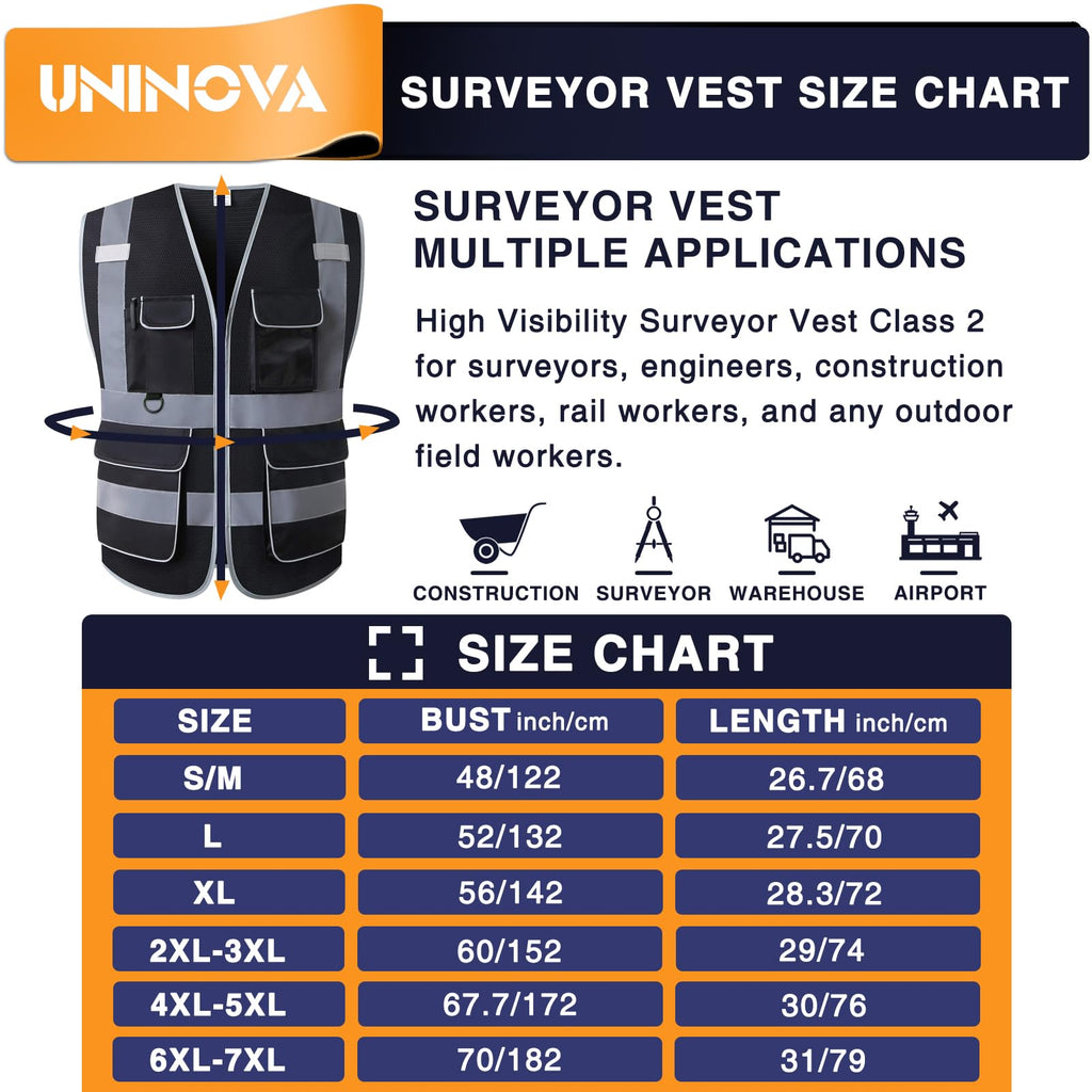High Visibility Safety Vest - Multi Pockets Reflective Mesh Breathable Workwear, ANSI/ISEA Standards (2X-3X, Black Mesh)