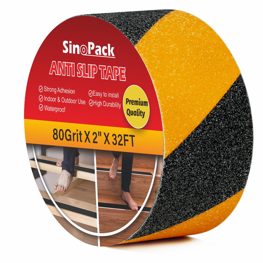 2" x 32" Anti Slip Tape Black Yellow – Non-Slip Traction for Steps, Ladders & Shop Floors, All-Weather Waterproof