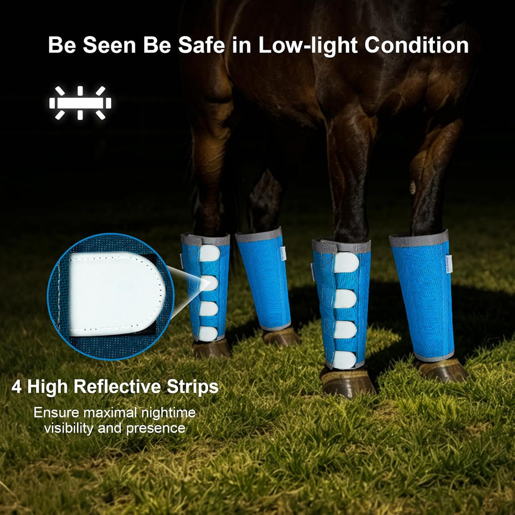 Reflective Horse Fly Boots Set of 4, Loose Fitting Leggings for Horses, Equine Fly Leg Wraps Socks for 4 Legs