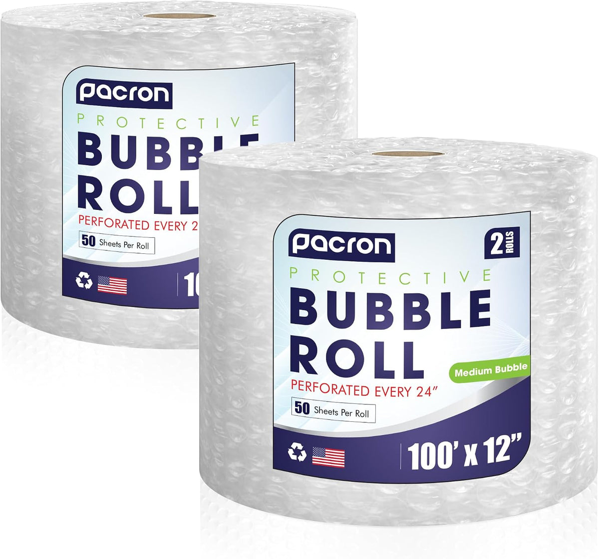 Bubble Roll Wrap 12" x 100', 2-Pack 5/16" Perforated Medium Cushioning
