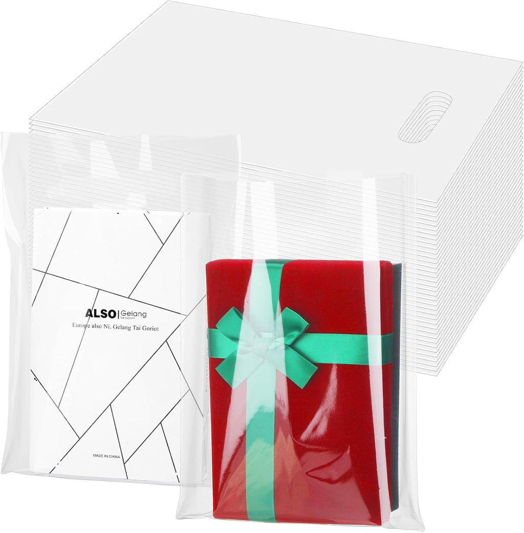 200 Pack 12'' x 15'' Clear Plastic Gift Bag with Die Cut Handle