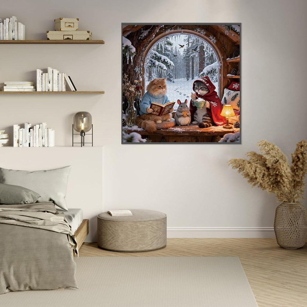 Puzzle for Adults 1024 Pieces, Cozy Winter Forest Cat & Chinchilla Jigsaw Puzzle, Challening Impossible Difficult