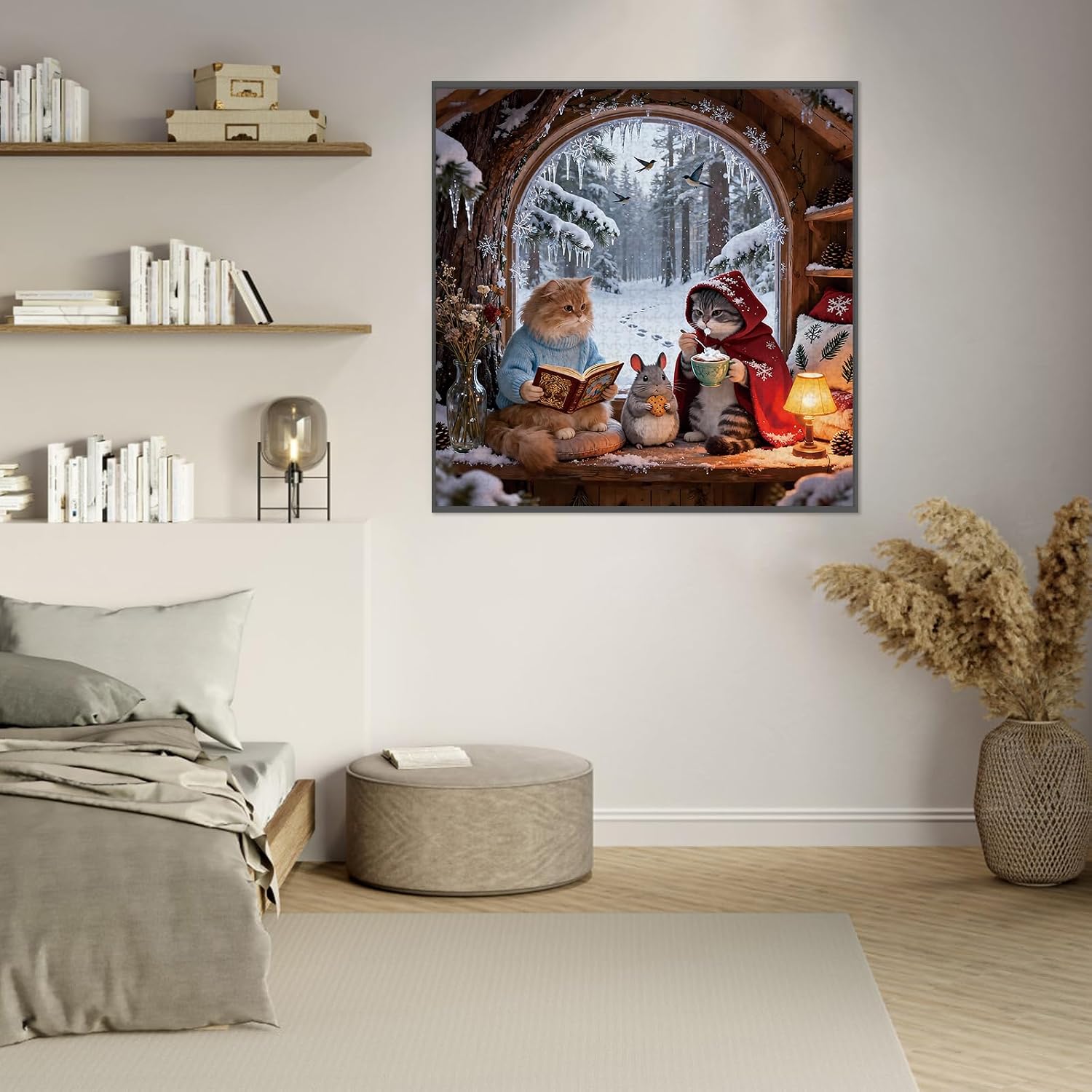 Puzzle for Adults 1024 Pieces, Cozy Winter Forest Cat & Chinchilla Jigsaw Puzzle, Challening Impossible Difficult