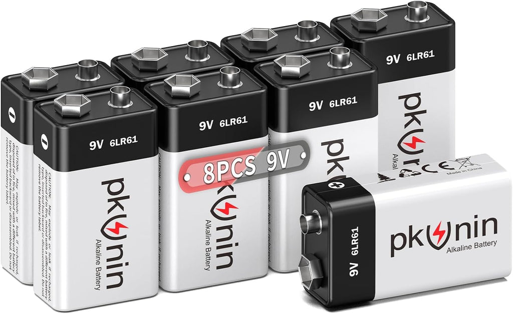 9V Batteries 8 Pack Ultra Alkaline 9 Volt Battery for Smoke Detector, Smoke Alarms, Guitar Pedals, Microphone