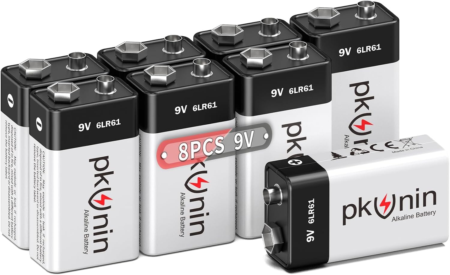 9V Batteries 8 Pack Ultra Alkaline 9 Volt Battery for Smoke Detector, Smoke Alarms, Guitar Pedals, Microphone