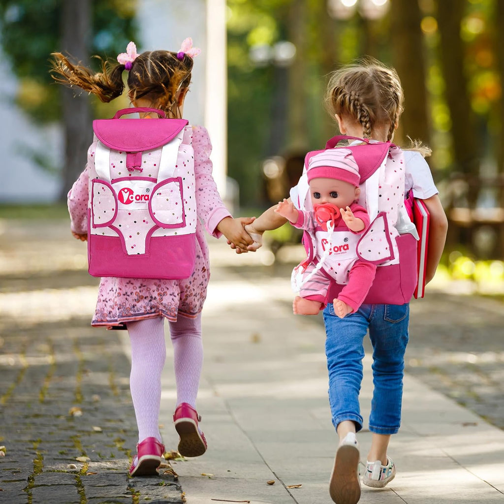 Baby Doll Accessories Playset, Baby Doll Care Toys with Changing Bag Backpack Feeding Set Doll Nappies Bottle Bath