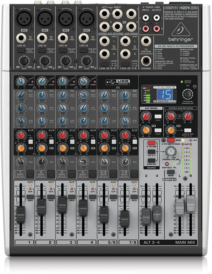 XENYX X1204USB Premium 12-Input 2/2-Bus Mixer with XENYX Mic Preamps and Compressors, British EQ, 24-Bit Multi-FX