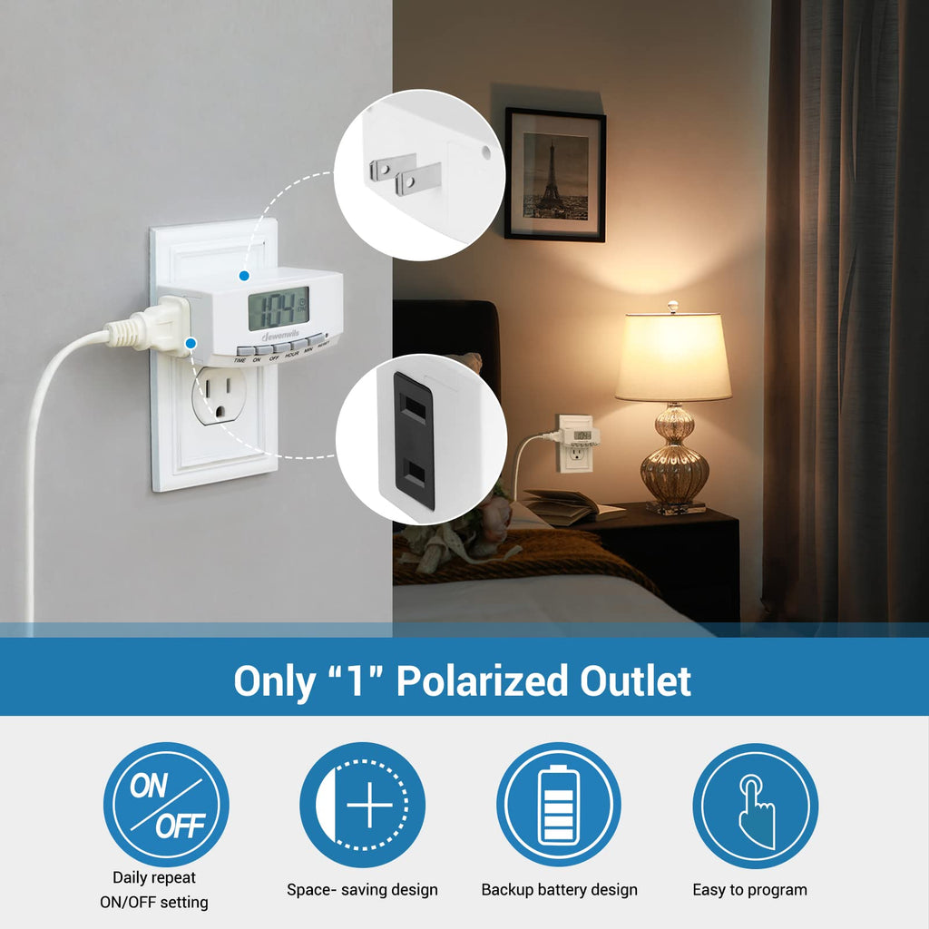24 Hour Digital Light Timer, 1 Polarized Outlet