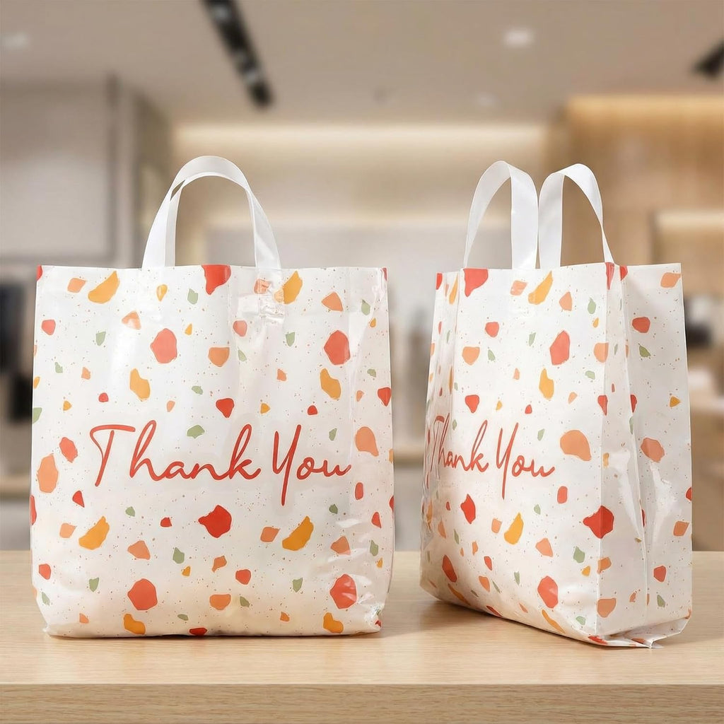 100 Pack Large Thank You Bags with Handles, Merchandise Bags, Boho