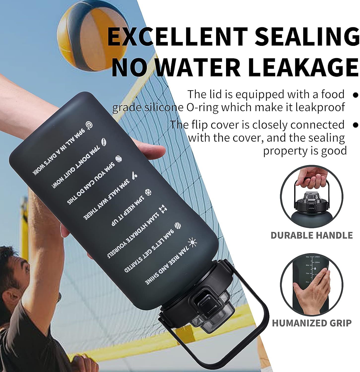 64oz,100oz,128oz Large Motivational Water Bottle with Time Marker, Leakproof & BPA Free Half Gallon Big Water Bottle